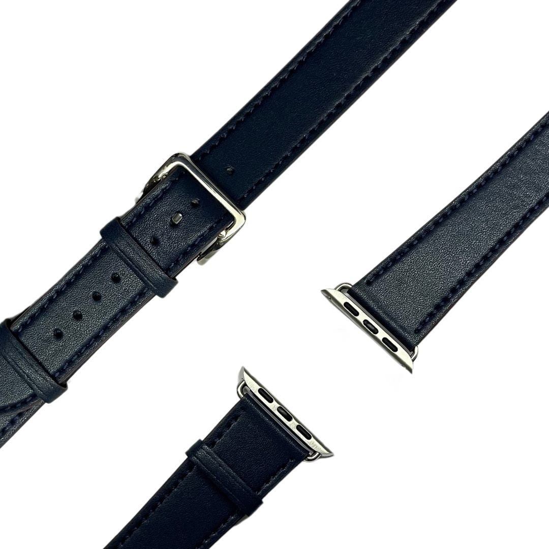 esntls - Echtleder Armband Double Tour | Dornschließe Indigo (Doppel) - Armband passend für Apple Watch