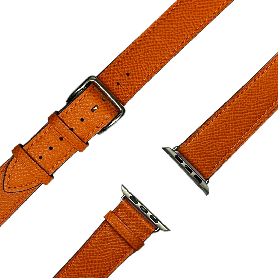 esntls - Echtleder Armband Double Tour | Dornschließe Orange (Doppel) - Armband passend für Apple Watch