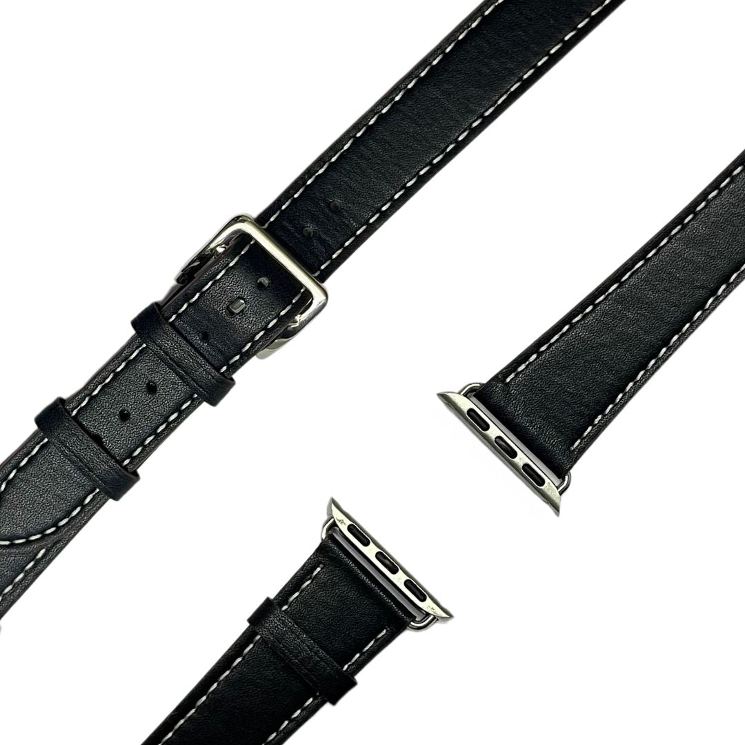 esntls - Echtleder Armband Double Tour | Dornschließe Schwarz (Doppel) - Armband passend für Apple Watch