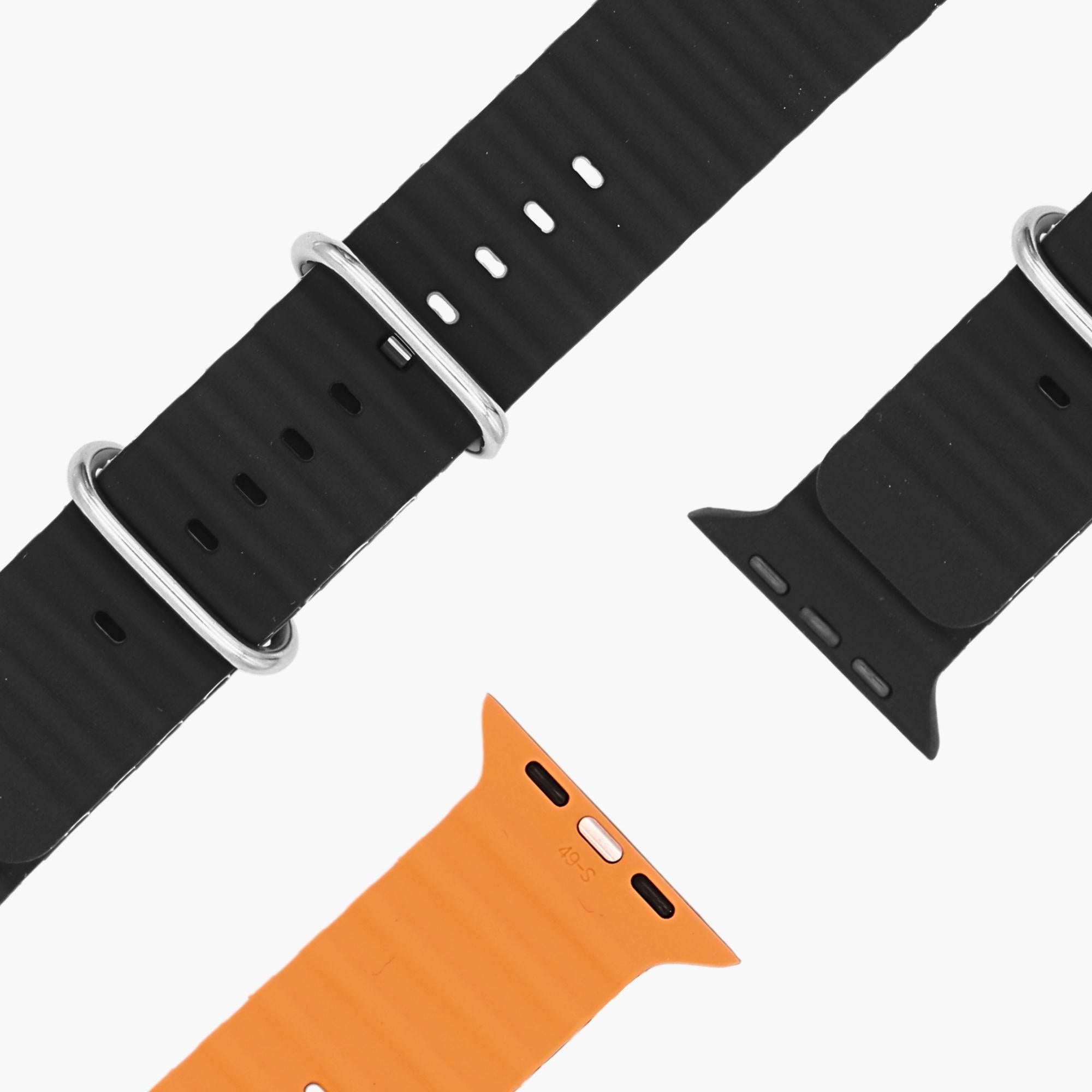 esntls - Silikon Armband Ocean Schwarz Orange - Armband passend für Apple Watch