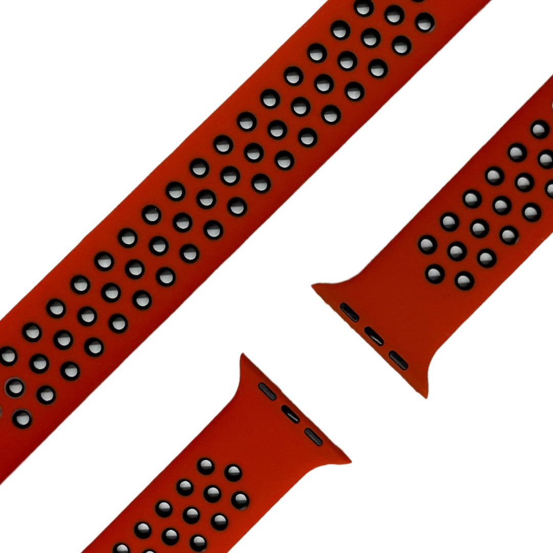 esntls - Silikon Solo Loop Armband Rot Schwarz 42mm | 44mm | 45mm | 49mm M - Armband passend für Apple Watch