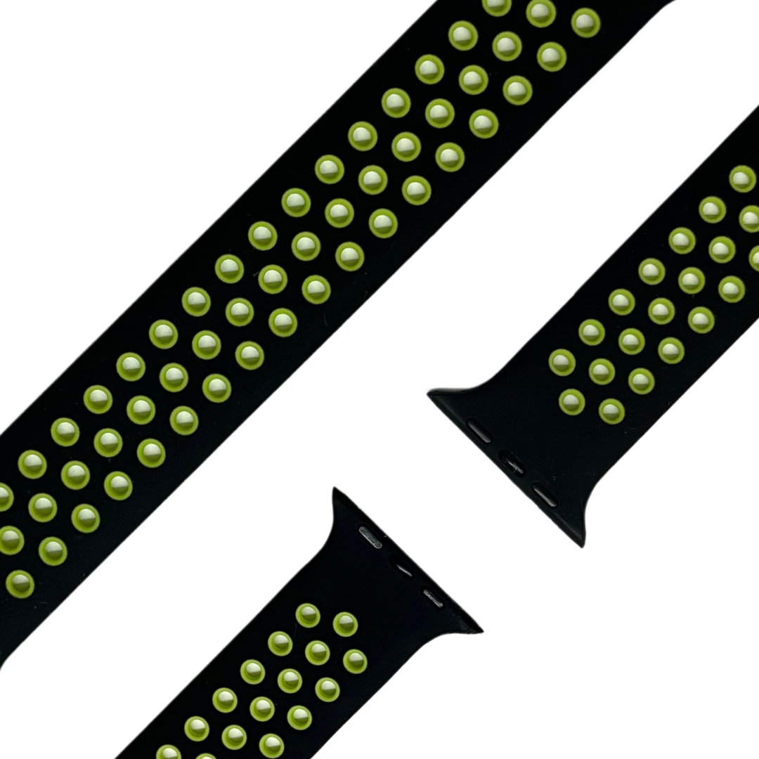 esntls - Silikon Solo Loop Armband Schwarz Grün 42mm | 44mm | 45mm | 49mm L - Armband passend für Apple Watch