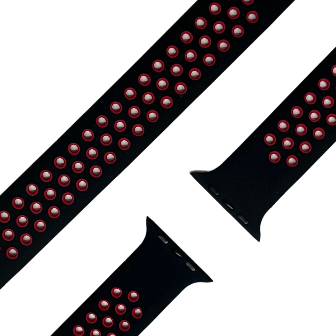 esntls - Silikon Solo Loop Armband Schwarz Rot 42mm | 44mm | 45mm | 49mm L - Armband passend für Apple Watch