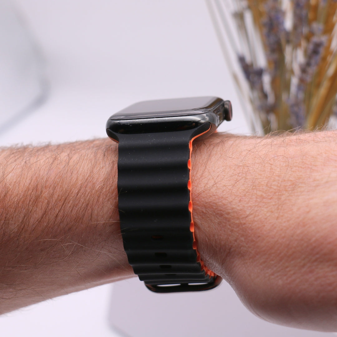 esntls silikon ocean band dornschließe schwarz orange passend apple watch sportlich