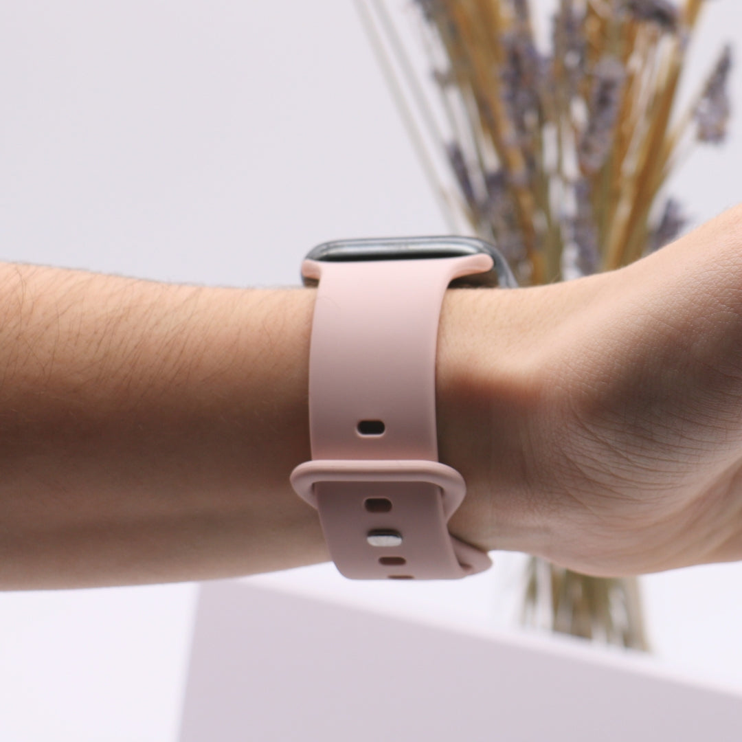 esntls silikon armband dornschließe pink sand apple watch am handgelenk sportlich